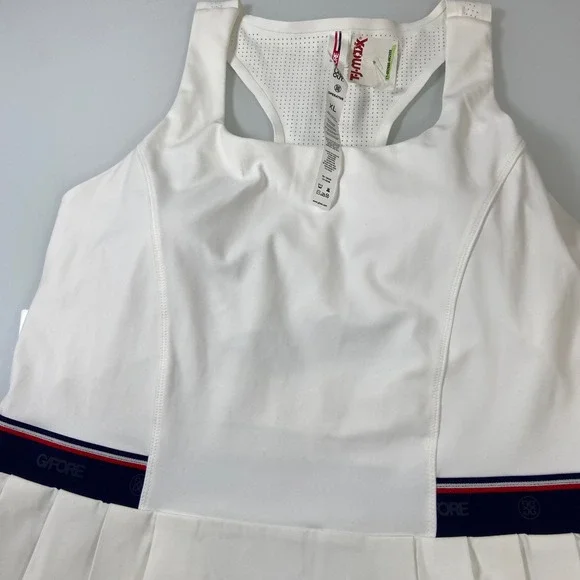 G/Fore G4 Womens XL Pleated Dress Tennis Golf Racerback Stretch White NWOT - Picture 2 of 9